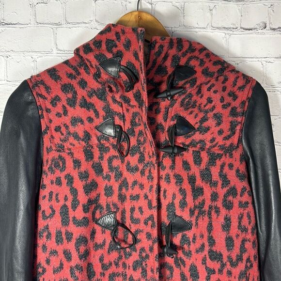 DIESEL Leo Jaquard Womans Red Leopard Wool Blend Lambskin Sleeves Hooded - Picture 2 of 10